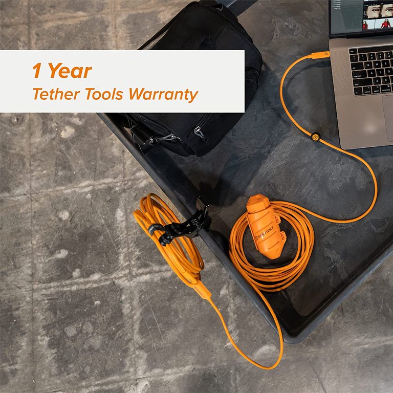 TetherTools USB-C To USB-C 31' TetherPro Cable With Dual TetherBoosts - Right Angle Orange