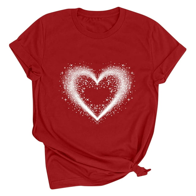 Meichang T-Shirts de la Saint-Valentin pour Femmes, Mignons T-Shirts Graphiques avec Cœur d'Amour, Manches Courtes Décontractées, Col Rond, Coupe Ample, Blouses de la Saint-Valentin