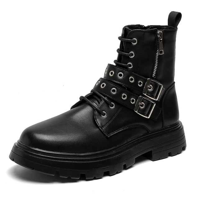 Botas altas de cuero PU para hombre 2024: una combinación perfecta de estilo rock y punk con diseño de bota de motocicleta retro, ropa de calle informal y de moda. 42