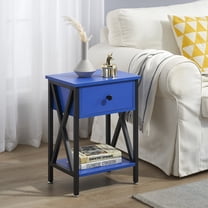 VECELO Nightstand with Drawer and Storage Shelf, X-Design, Dark Blue
