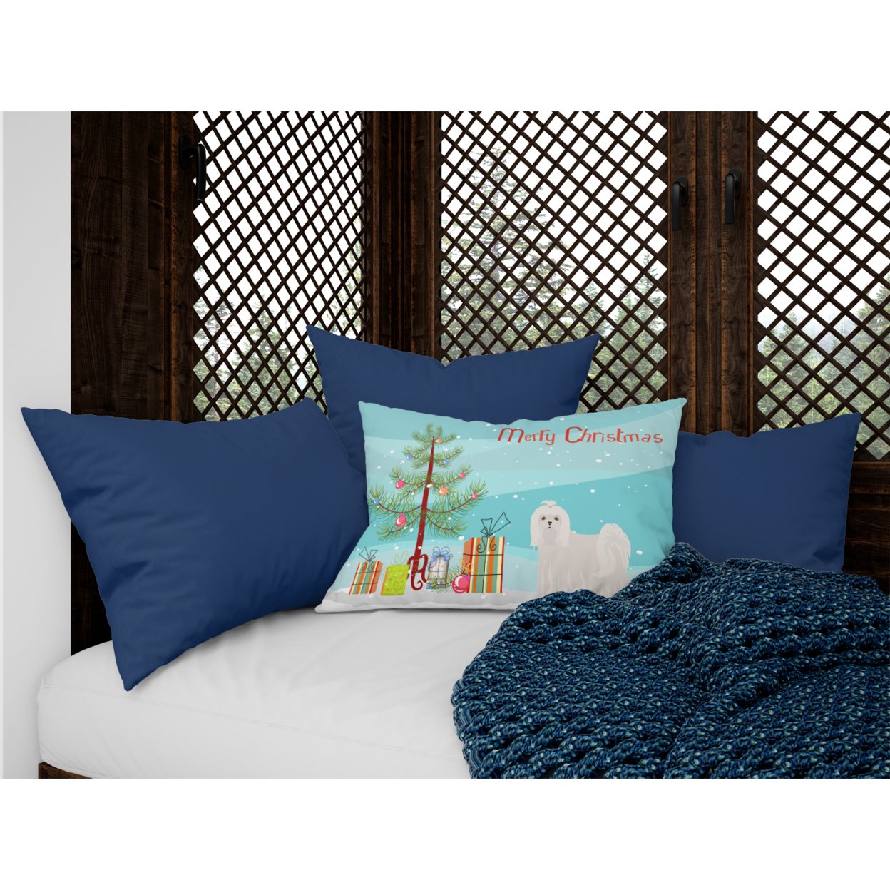 Carolines Treasures CK3471PW1216 Maltese Christmas Tree Canvas Fabric Decorative Pillow, 12H x16W, multicolor