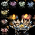 thumbnail image 3 of NookHive 7 Colors Crystal Glass Lotus Flower Candle Holder, Buddhist Tea Light Candlestick Decor Gift, 8cm,G, 3 of 7