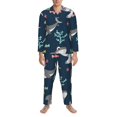 thumbnail image 3 of Fuzoiu Friendly Smiling Sharks Print Men's Long-Sleeved Pajama,Lounge Button Down Nightwear,Mens Notch Collar Pajama Set -Small, 3 of 7