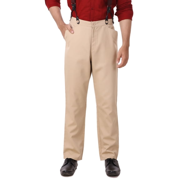 ThePirateDressing Victorian Steampunk Costume Men's High-Waist Pants with Adjustable Back Strap
