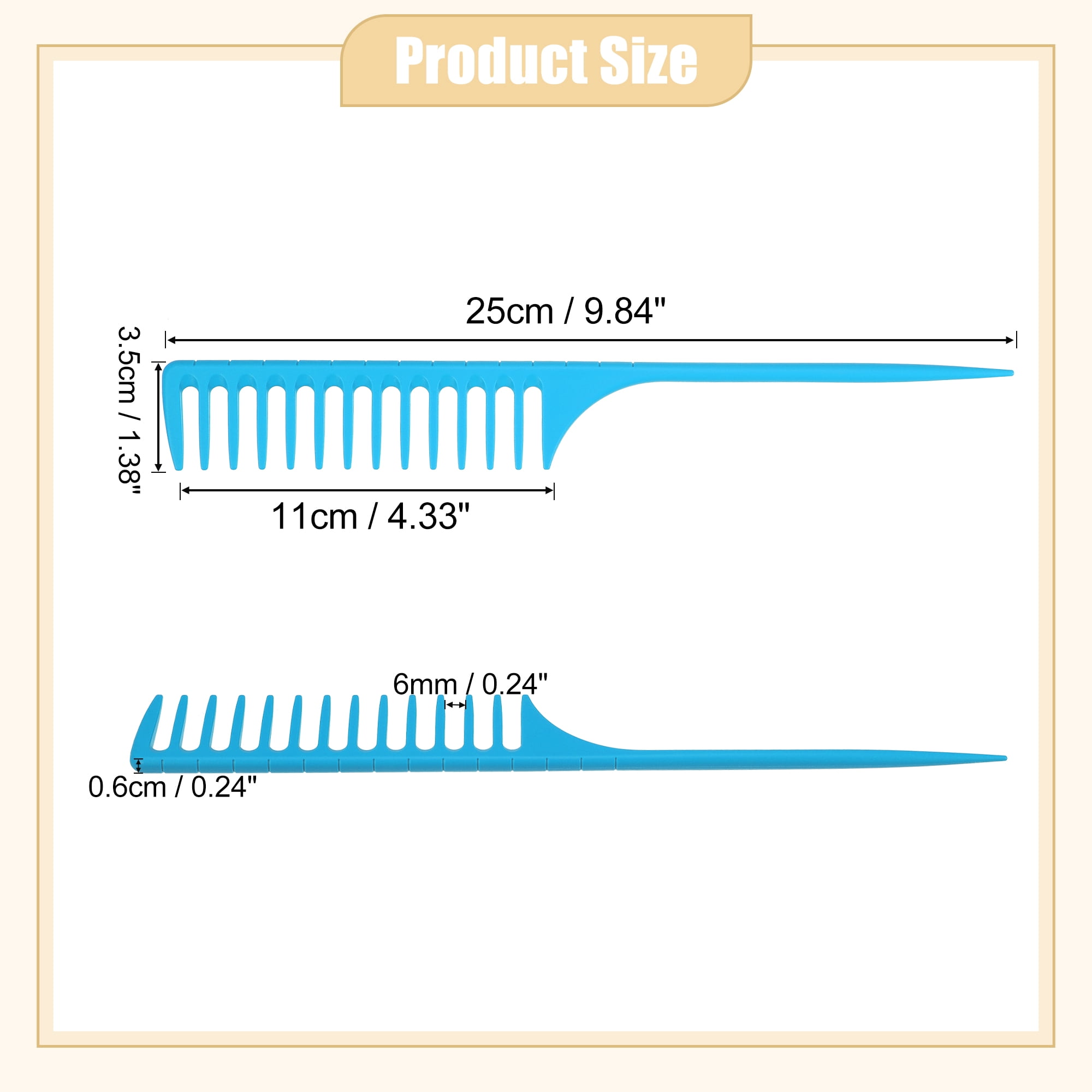 Unique Bargains Wide Tooth Rat Tail Comb Plastic for Wet Curly Hair for Women Men Blue