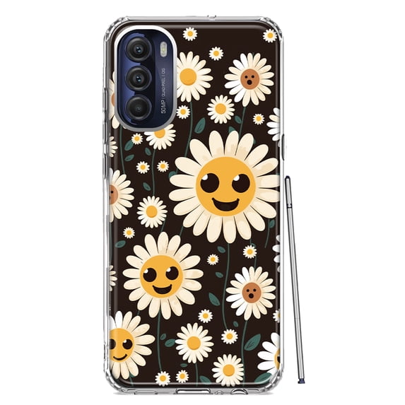 MUNDAZE Motorola Moto G Stylus 5G 2022 Cute Smiley Face White Daisies Double Layer Phone Case Cover