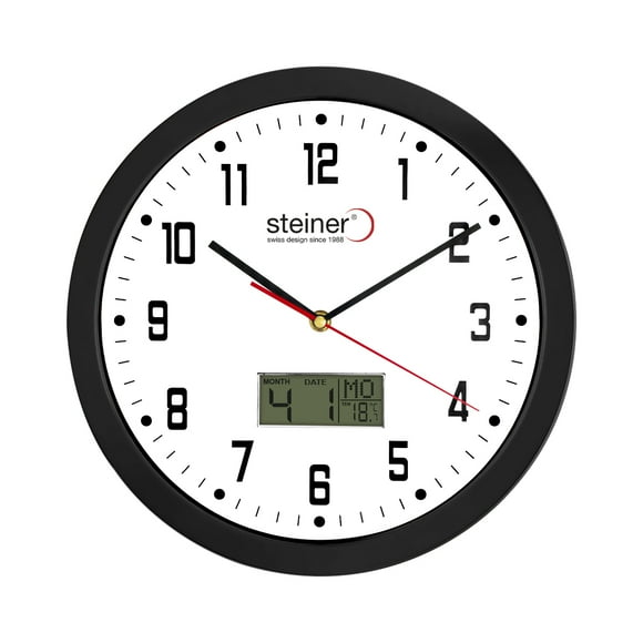 Reloj de Pared Análogo/Digital Steiner con Fechador Y Termómetro 30 cm Negro
