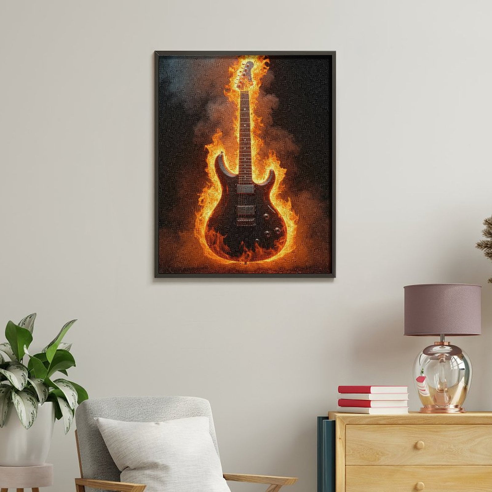 Paint By Numbers Kit for Adults Beginner - DIY Electric Guitar in Flames Canvas Painting Kits for Adults, Frameless Paint By Number for Adults for Home Wall Decor 16x20 Inch