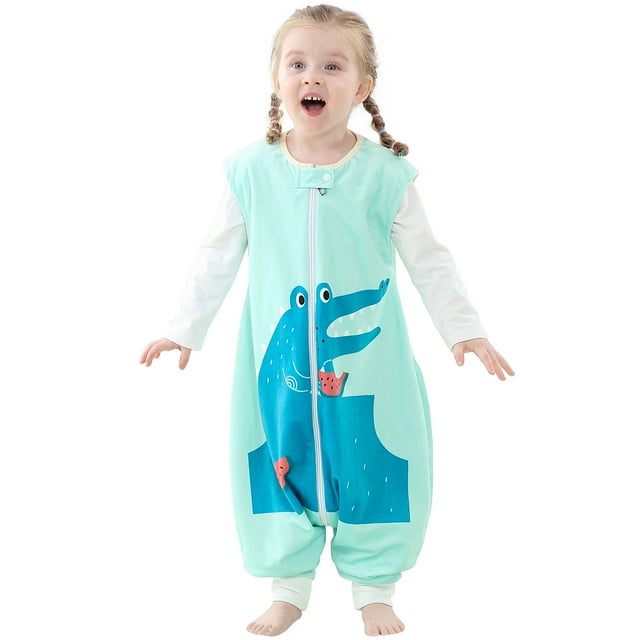 WEIYLL Girls Rompers Cartoon Wearable Sleep Fleece Sleeveless Cute Mint Green Toddler Overalls for 5-7 Years