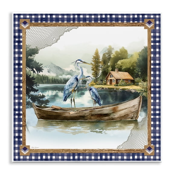 Stupell Industries Herons on Boat with Tartan Animals Painting Unframed Art Print Wall Art, 12 x 12