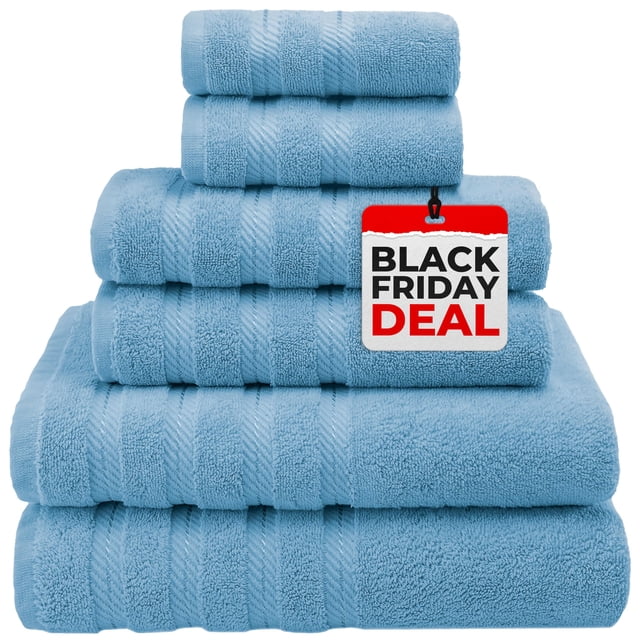 American Soft Linen Juego De Toallas De 6 Piezas, 100% Algodón Turco Carde, 560 G/M², Toallas Para Baño, Súper Suaves, 2 Toallas De Baño, 2 Toallas De Mano, 2 Toallitas, Color Azul Claro