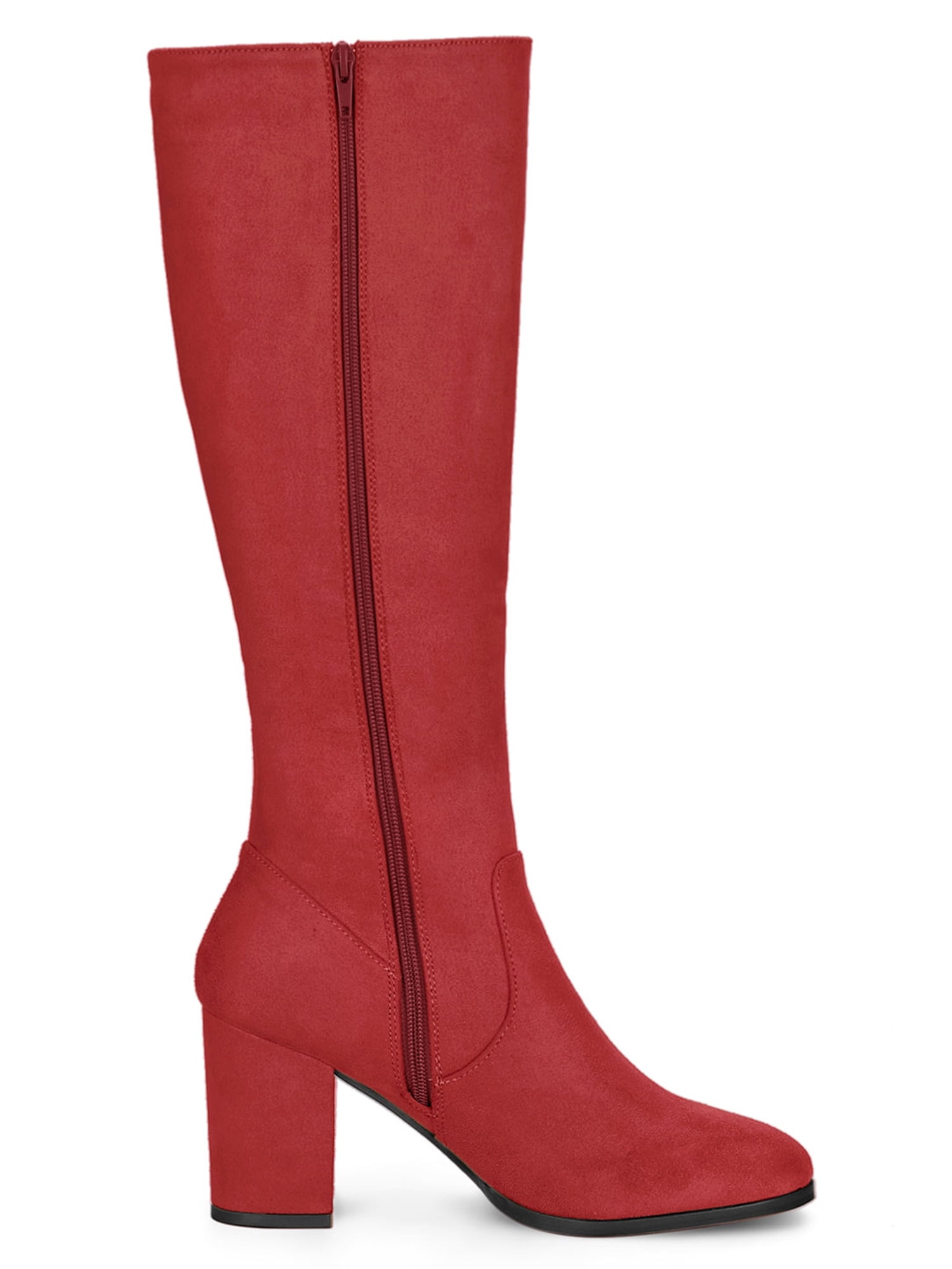 DARING DIVA Women's Stylish Side Zipper Chunky Heel Knee High Boots Red 7