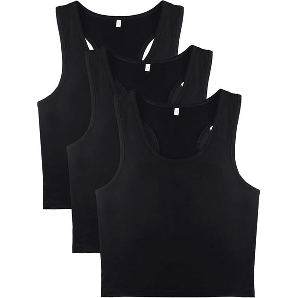 1 pieza Top corto deportivo básico sin mangas con espalda cruzada para mujer, color negro