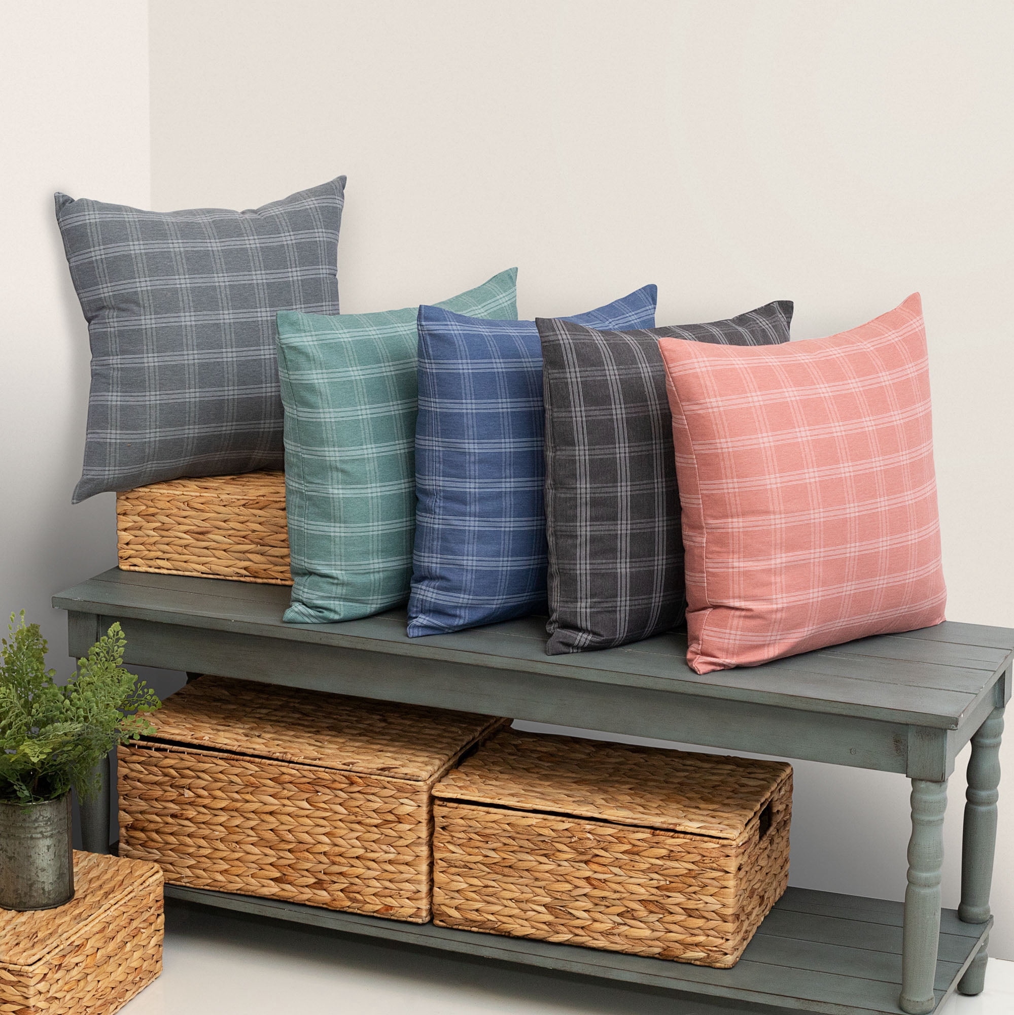 Mainstays Plaid Decorative Throw Pillow, 18x18", Grey