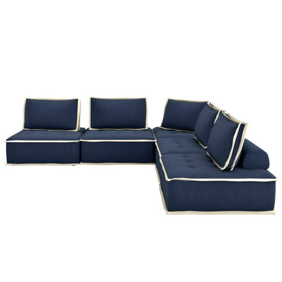 Pixie 5Pc Sofa Sectional Modular L-Shaped Couch Navy Blue/Cream Fabric