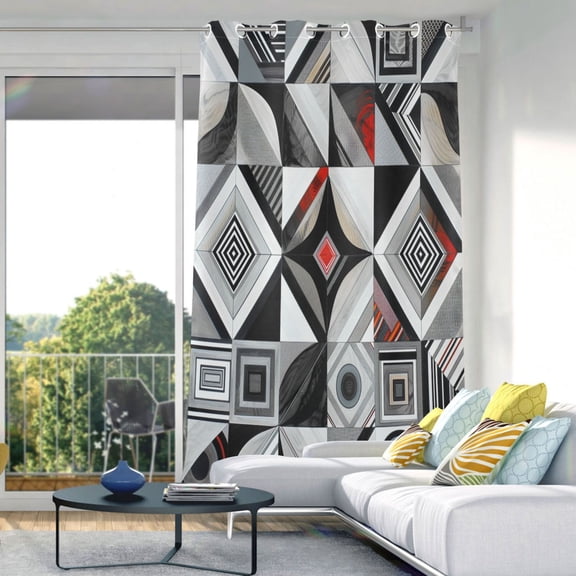 Geometric Plaid Checkered Pattern Blackout Curtains 84"x52" Thermal Insulated Curtain 1 Panel