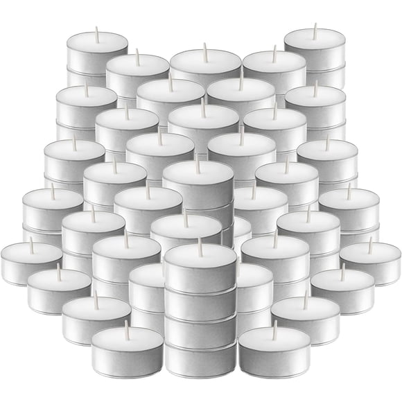 L'ner Tea Light Candles – Set of 100 Unscented Tea Lights – Burns Aprx. 4 Hours – Party & Ambience Candles – Restaurant Decorations