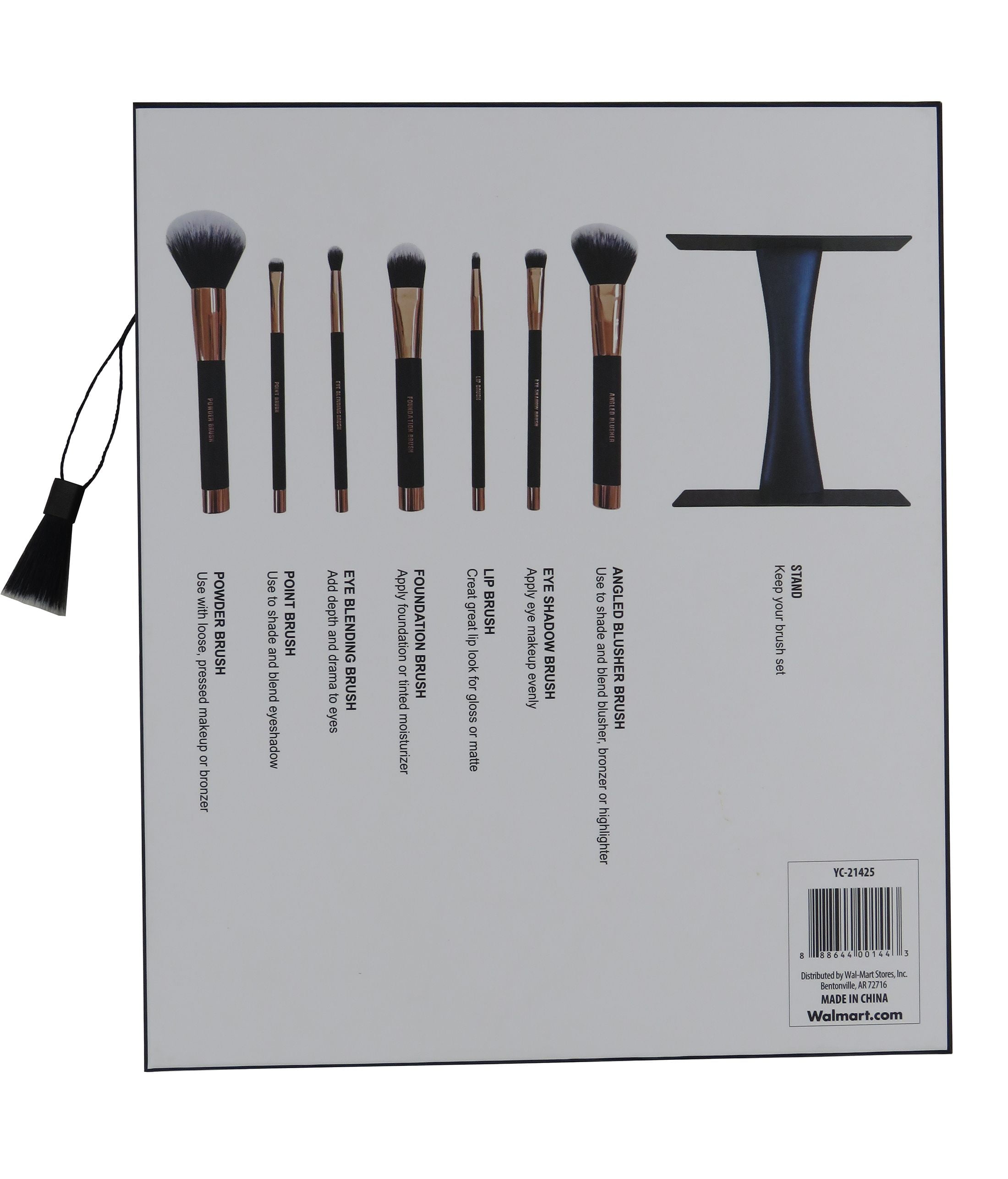 Premium Professional Cosmetic Magnet Brush Gift Set with Standing Holder,  Black, 8 Piece Set 