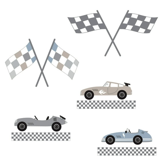 Lambs & Ivy Little Racer Car/Transportation Blue/Taupe Wall Decals/Stickers