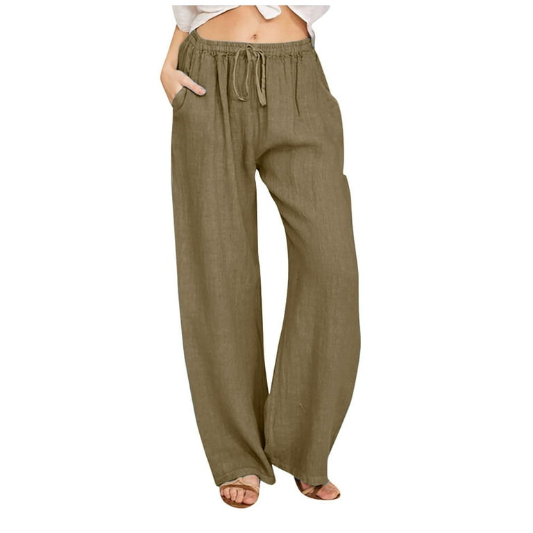 Pejock Women's Wide Leg Lounge Pants with Pockets Lightweight High Waisted  Loose Trousers Casual Solid Drawstring Pants Brown XL (US Size: 10)