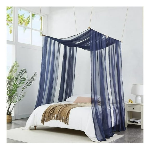 Navy Blue Bed Canopy Curtains Set of 2 - 55x144 Inch - Twin Bed Canopy, Bed Scarves, Girls Bedroom Decor