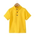 thumbnail image 3 of Asxite Toddler Shirts Solid Color Short Sleeve Stand Collar Button Casual Summer Tops 2-12Y, 3 of 7