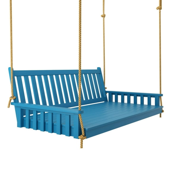 Keystone Amish Co. 6 Foot Franklin Porch Swing Bed with Ropes, Blue Paint