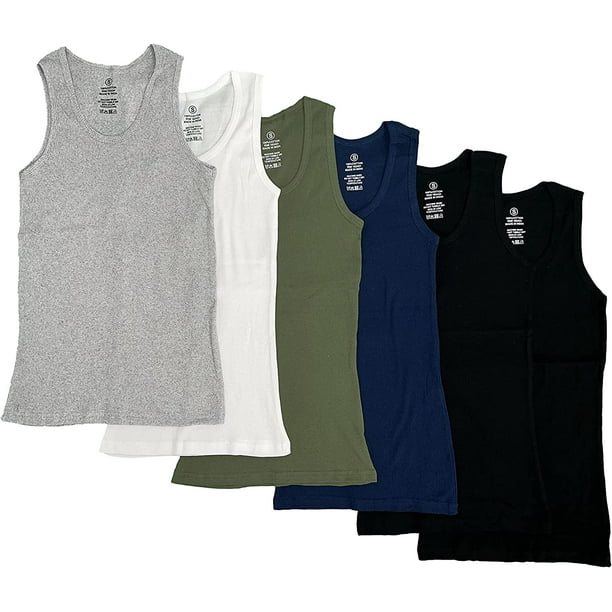 Studio 3 Men's 6 Pack 100% Cotton Tagless Ribbed Slim Fit Muscle Tank ...