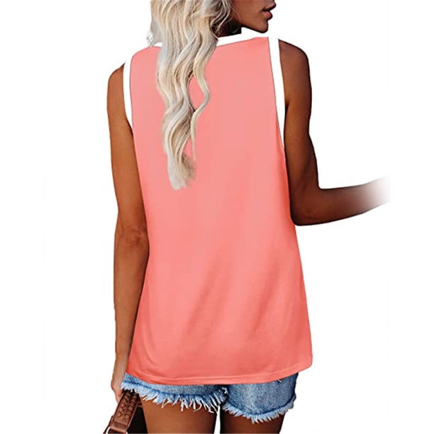 Minnieouse Camiseta sin mangas con cuello en V para mujer Camiseta informal con bloques de color Camiseta sin mangas informal Prendas para la parte del cuerpo Rosado SG Minnieouse AP002686-14