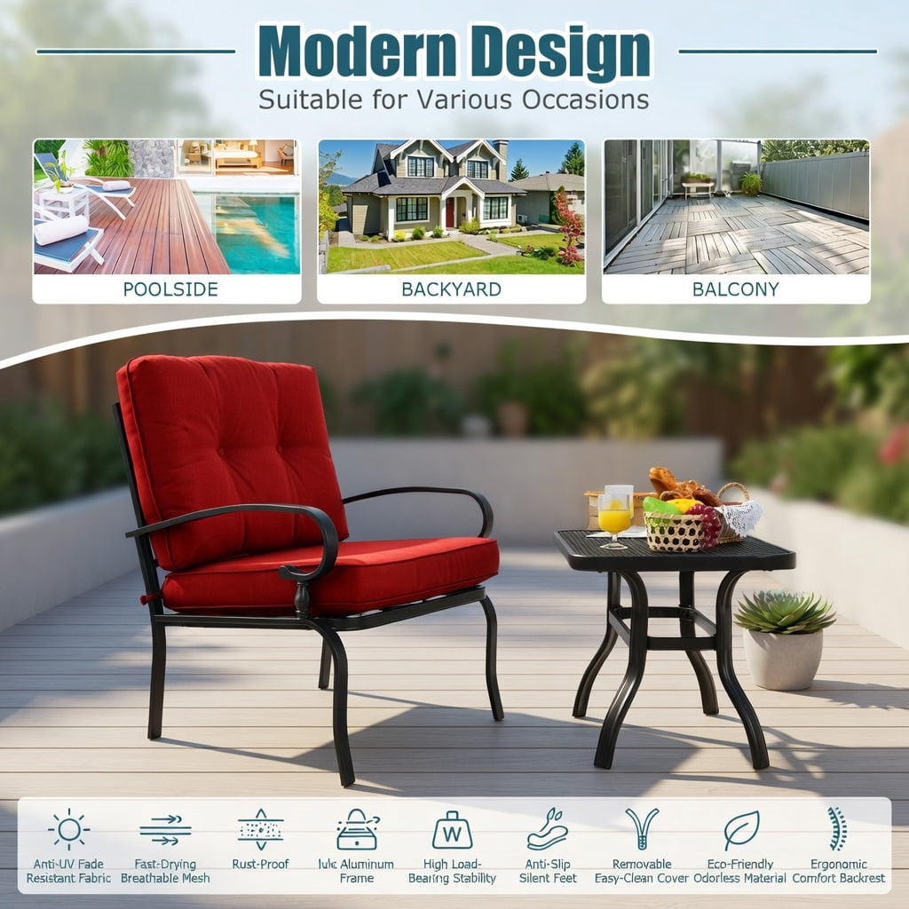 Hommoo 4-Piece Outdoor Rattan Patio Furniture Set, PE Rattan Loveseat, 2 Single Chairs & Tempered Glass Coffee Table for Backyard, Balcony, Garden, Black