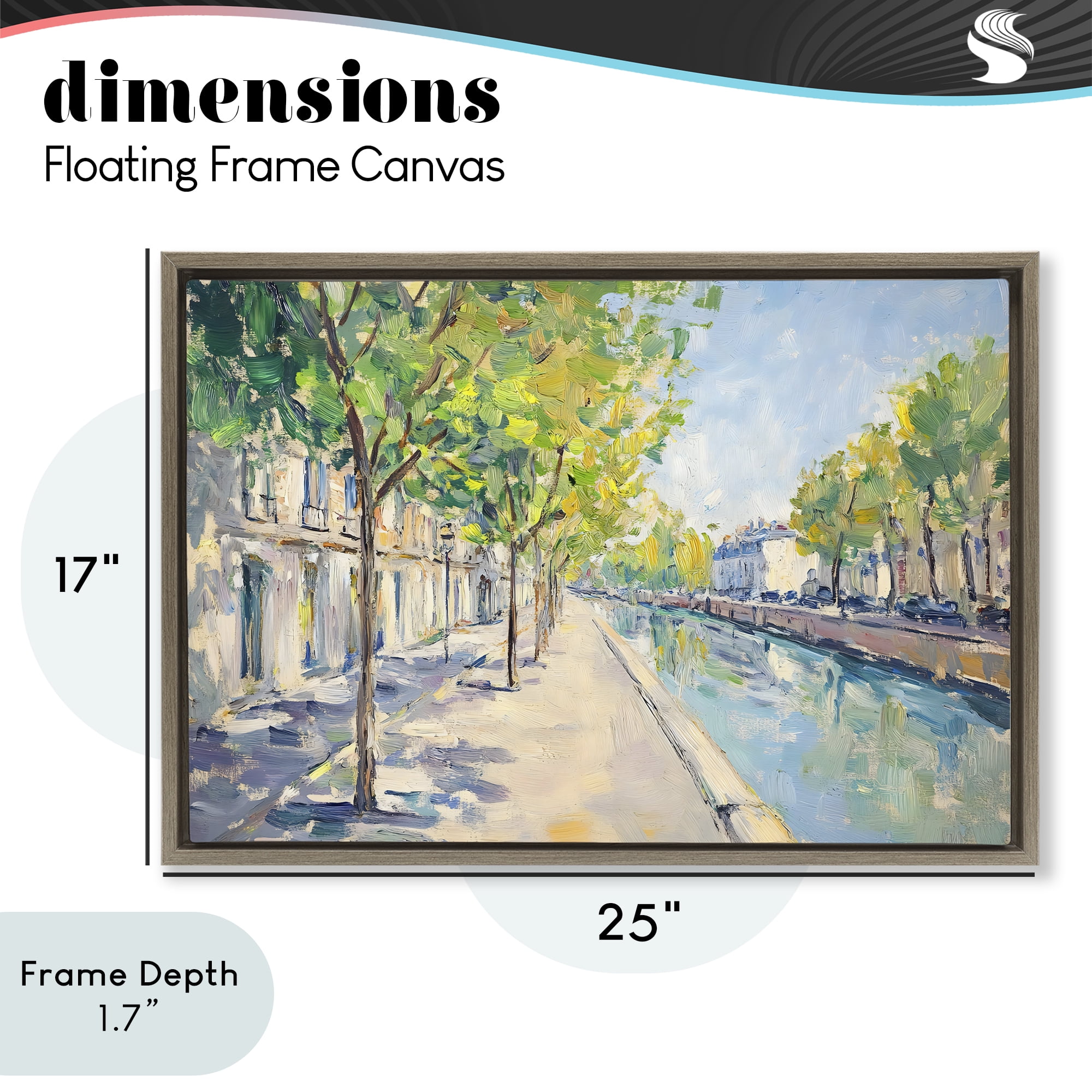 Stupell Industries Montrouge Canal Promenade Brown Framed Floater Canvas Wall Art, design by Creative Studio