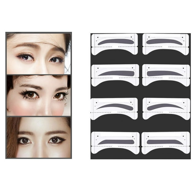Langgg 8 Pairs Grooming Shaping Eyebrow Template Stickers Eyebrow Stencils Drawing Card
