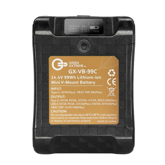 Green Extreme 99Wh 14.8V 6.7Ah Lithium-Ion Mini V-Mount Battery with USB-C 65W Input/Output