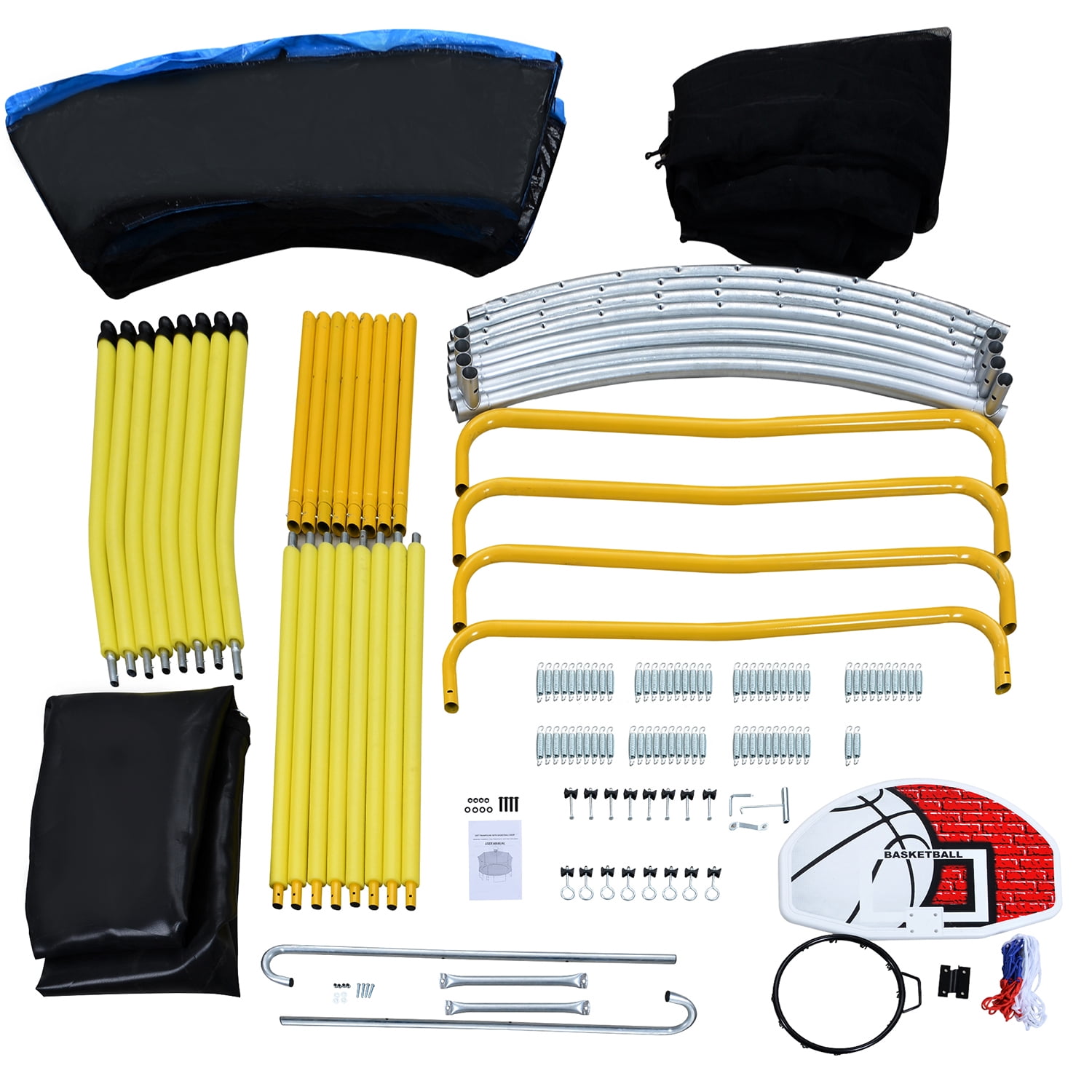 Kadyn Indoor Outdoor Mini Trampoline, 12FT Jumping Trampoline with Safety Enclosure Net, Metal Children Trampoline with Basketball Hoop and Ladder, Yellow Kadyn Indoor Outdoor Mini Trampoline, 12FT Jumping Trampoline with Safety Enclosure Net, Metal Children Trampoline with Basketball Hoop and Ladder, Yellow