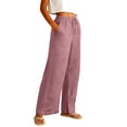 thumbnail image 4 of Linen Pants Women Wide Leg Casual Summer Vacation Outfits Travel Beach Pants Elastic Waist Ankle Split with Pockets Pink XL, 4 of 7