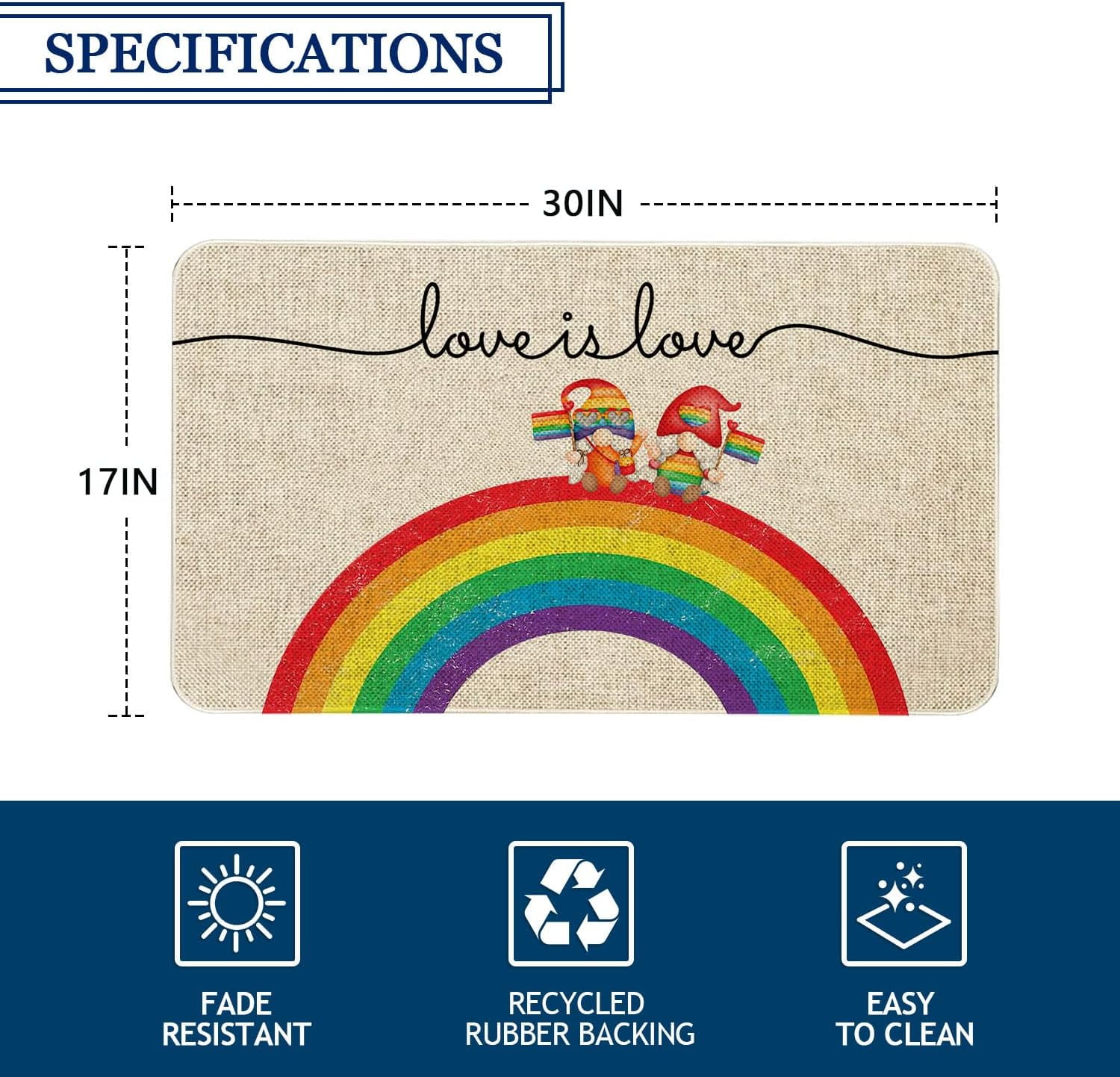 Love is Love Rainbow Door Mat 30 X 17 Inch Gay Pride Gnome LGBT Doormat Indoor Outdoor Entrance Floor Mat Non Slip Home Decor Rubber Welcome Mats