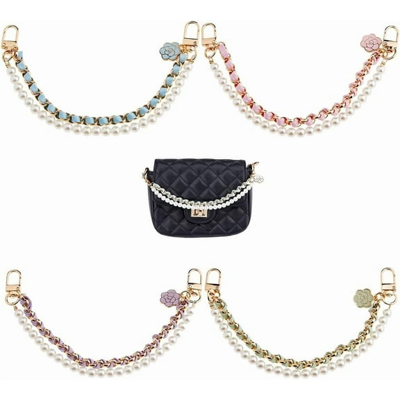 4 Colors Pearl Purse Chain 10.63 inch Short Bag Extender Handle Replacement Bag Strap Imitation Pearl Handbag Chain Accessories with Metal Clasps for Handbags Purse Making Supplies Mixed Color