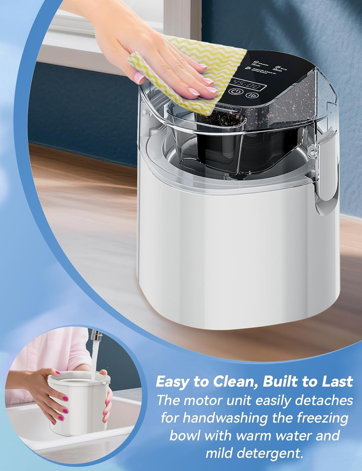 Ice  Maker 1.5-Qt with LCD Screen and Timer, Quiet  Yogurt  for Sorbet Gelato