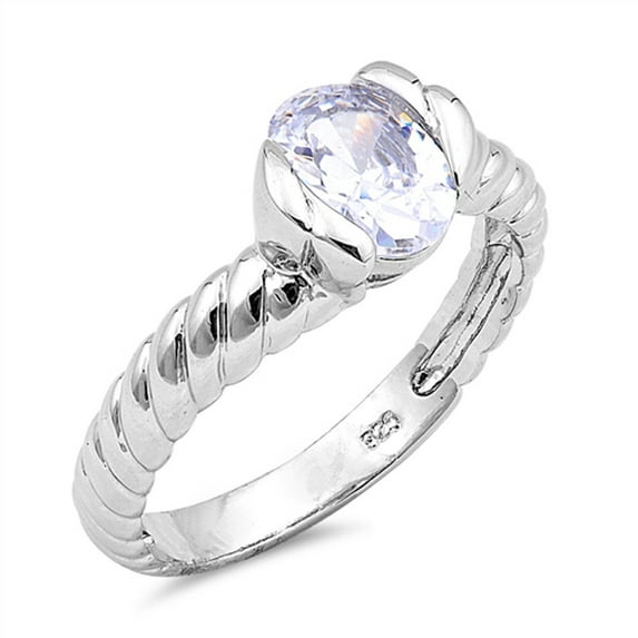 Oval White Cubic Zirconia Wholesale Ring .925 Sterling Silver Rope Twist Band Jewelry Female Size 6
