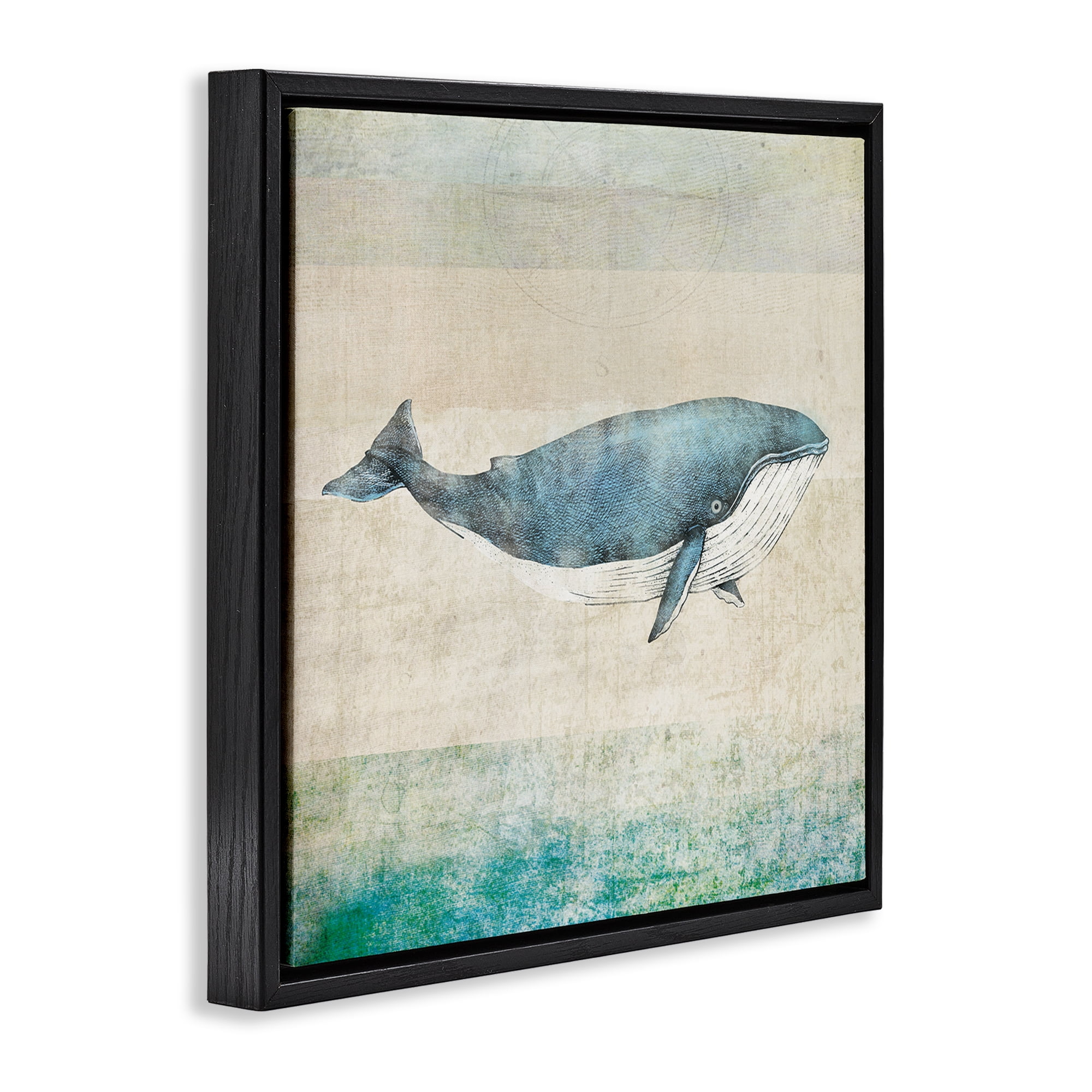 Stupell Industries Rustic Maritime Whale Nautical & Beach Painting Black Floater Framed Canvas Art Print Wall Art, 18 x 18