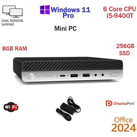 Restored Windows 11 HP Elitedesk 800 G5 Mini Core i5 9400T 256GB SSD 8GB RAM WiFi Desktop Computer PC Office24 (Refurbished)