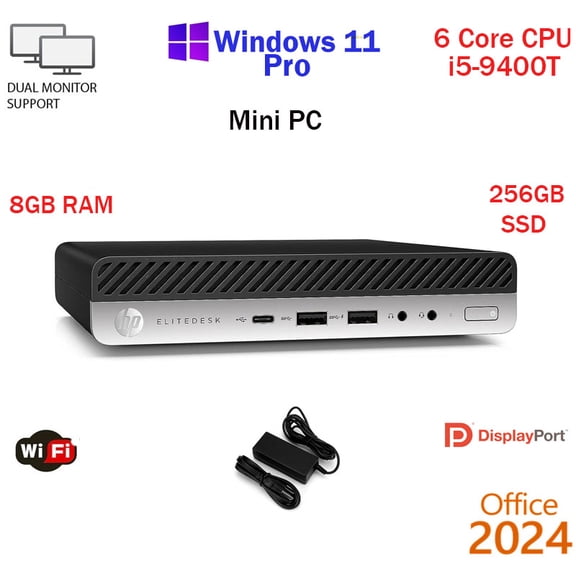 Restored Windows 11 HP Elitedesk 800 G5 Mini Core i5 9400T 256GB SSD 8GB RAM WiFi Desktop Computer PC Office24 (Refurbished)