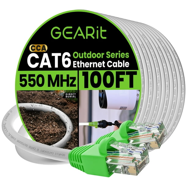 Cable de conexión Ethernet GearIt RJ45 Cat-6 30,4 m blanco para exteriores