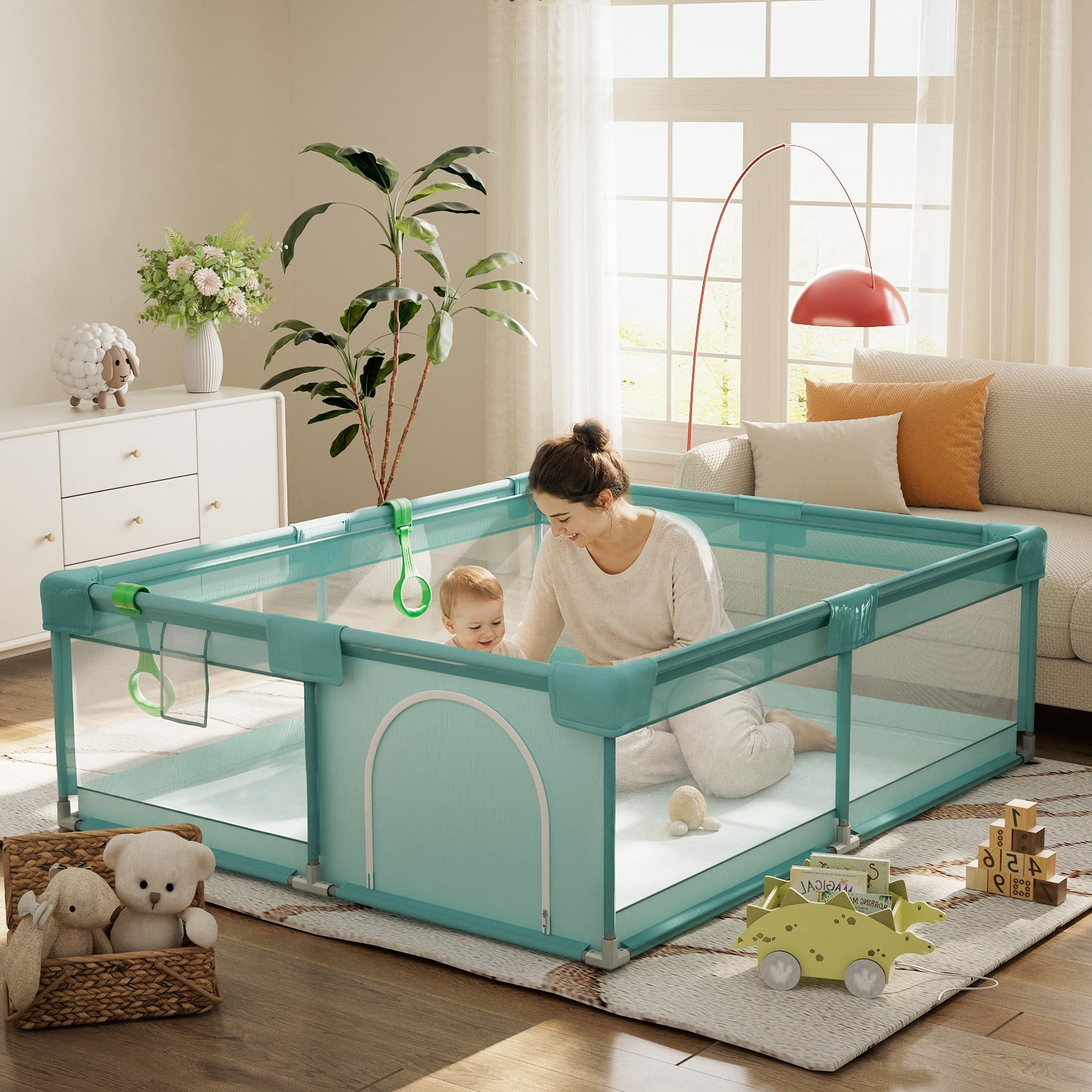 BEAUTYPEAK 71"x60" Large Baby Playpen Toddler Play Yard Fence for Boys and Girls, Pale Green