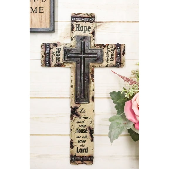 Rustic Western Christian Love Hope Peace Amazing Grace Bible Verse Wall Cross