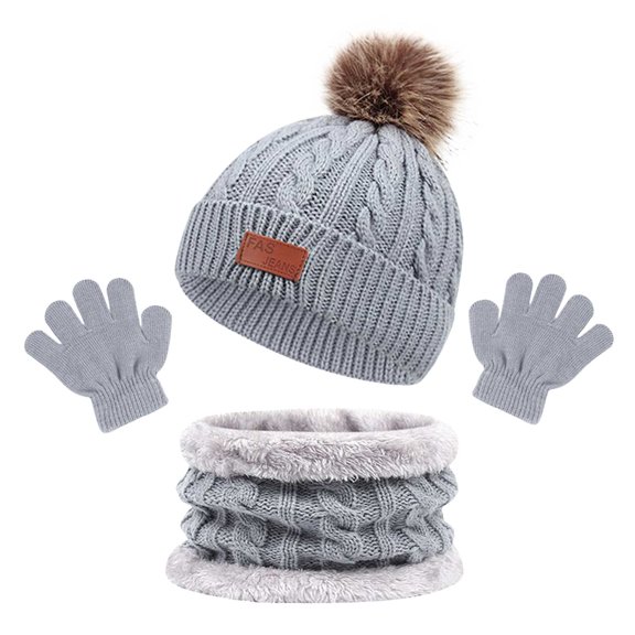 Splozh Toddler Winter Hat Hat Scarf Gloves Set Kids Winter Hat Scarf Gloves Sets with Knit Thick Warm Fleece Lined Grey,1-5 Years