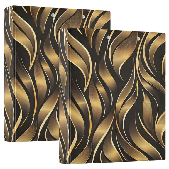ALAZA Gold Tropical Leaves Hardcover 3 Ring Binder 1.5" Round Rings Interior Pockets Binders Organizer 2 Pack