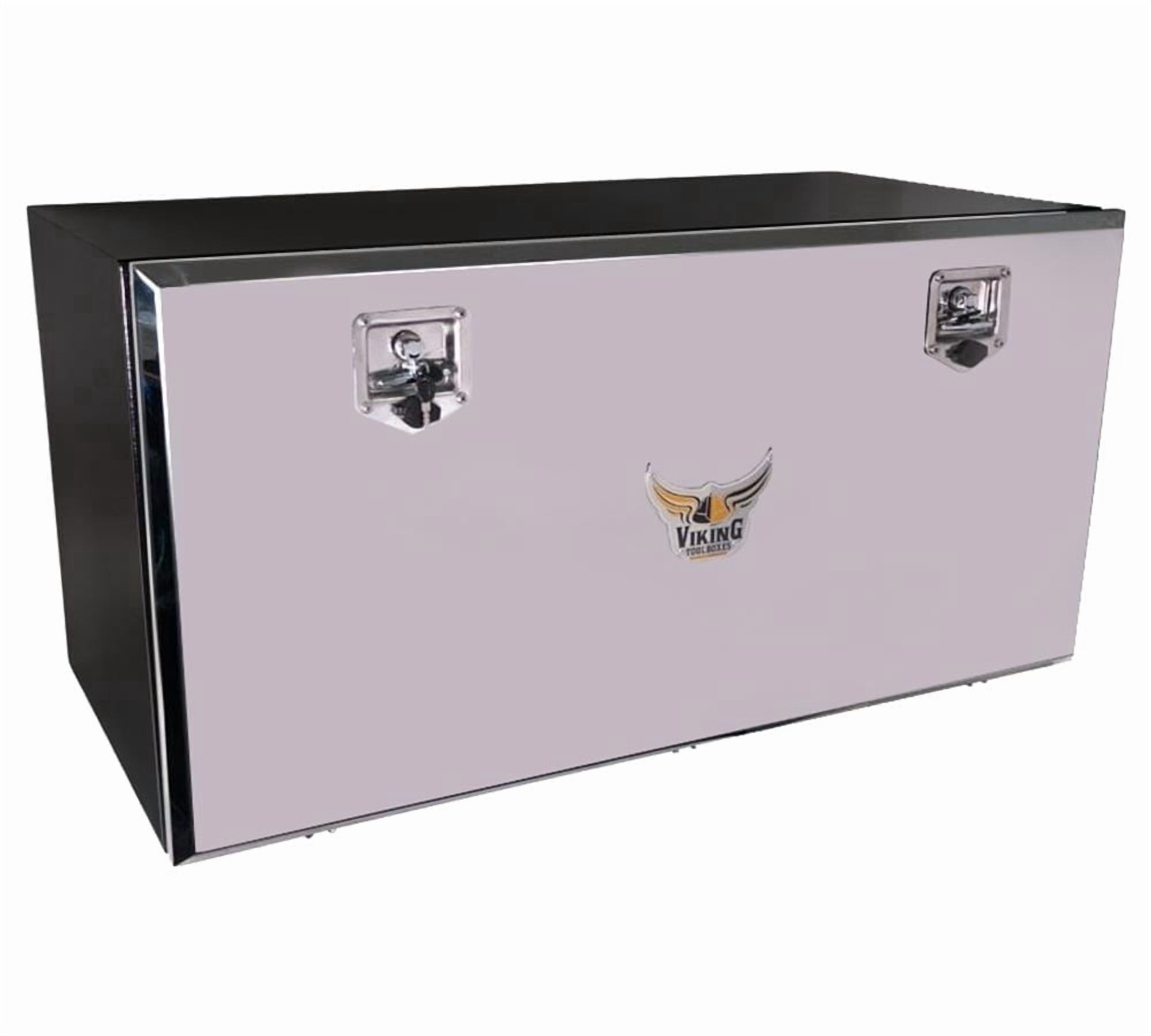 (2 Pack) 18"x18"x48" Steel Flatbed Trailer Underbody Tool Box with Mirror Finish Barndoor Style Single Door & T-Handle Latch Lock - Heavy Duty Side Mount Tool Box for Trailer & Semi Truck