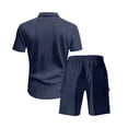 thumbnail image 6 of Mrmaere Men's Collared Button Down Shirt and Shorts Set Short Sleeve 2 Piece with Pockets for Work and Outdoor Navy XXL, 6 of 8
