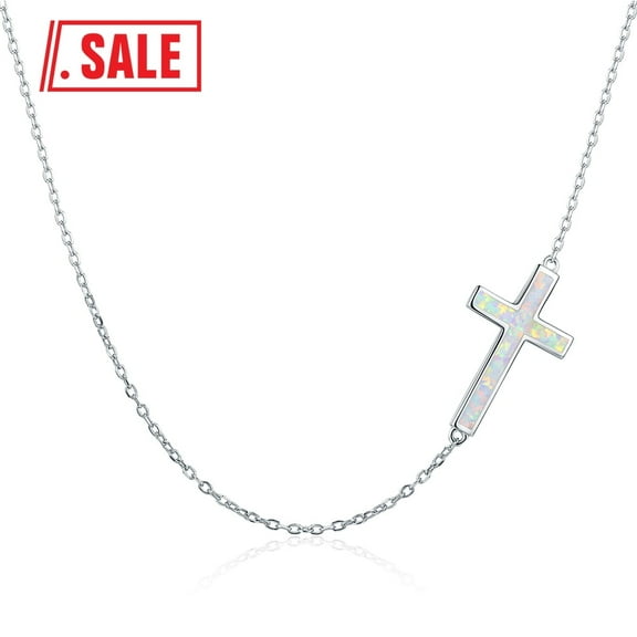 TANGPOET Opal Cross Necklace 925 Sterling Silver Faith Pendant Birthday Gifts for Women Daughter